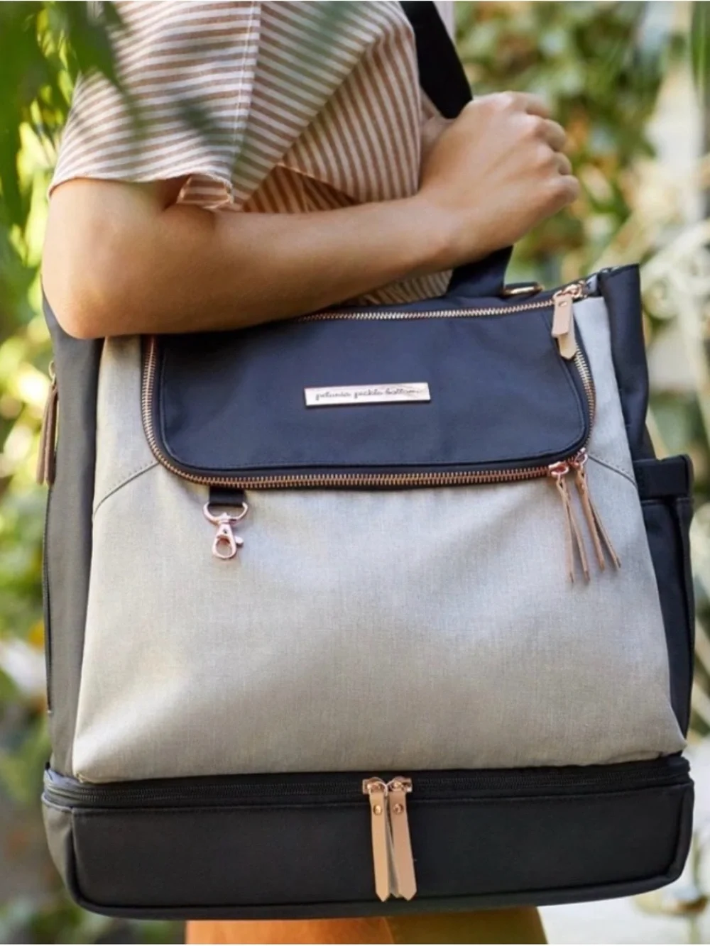 Petunia Pickle Bottom Black and Gray Convertible Diaper Bag (w/ changing mat)